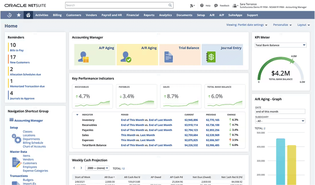 oracle netsuite accounting dashboard