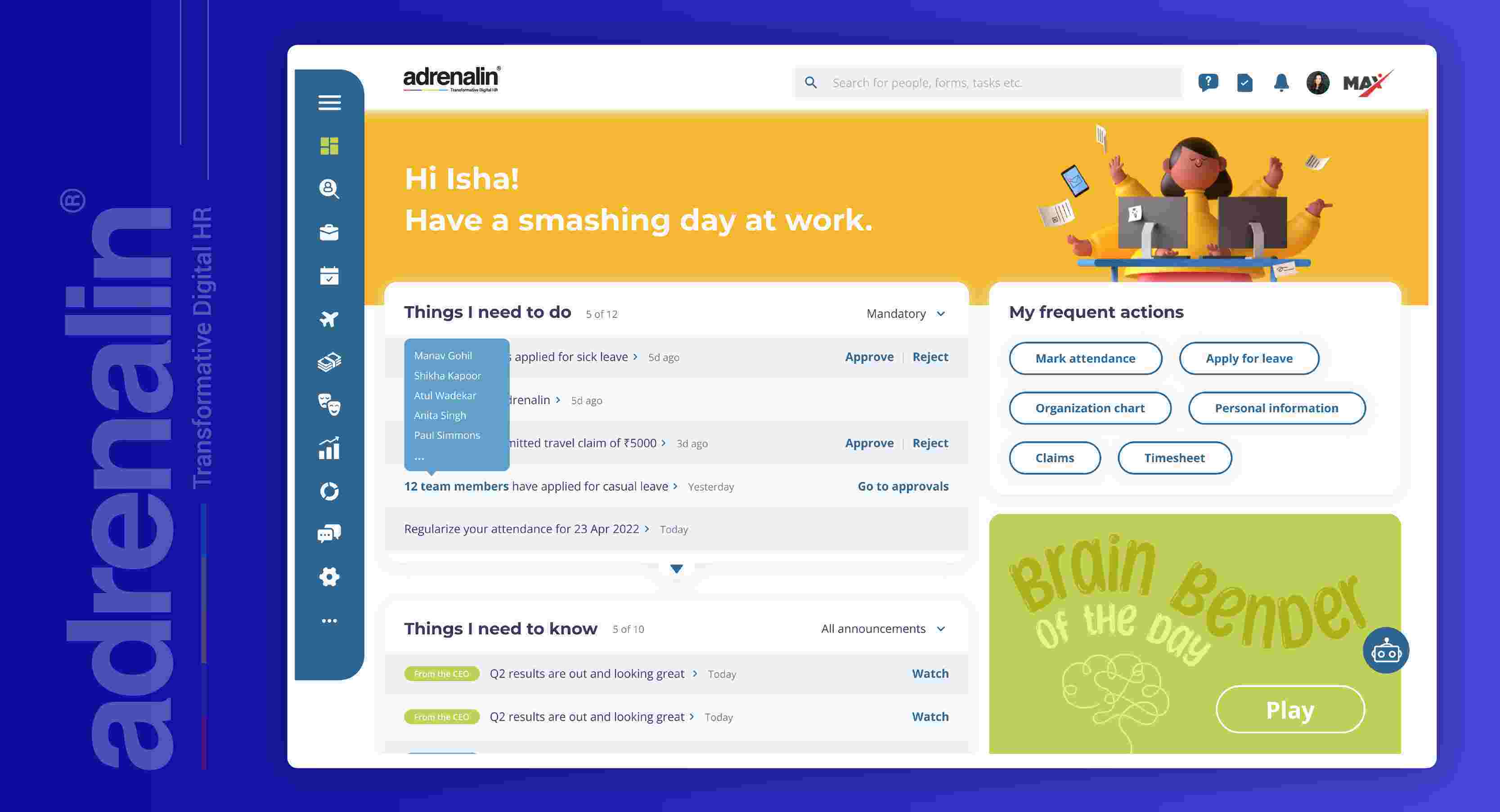 Adrenalin MAX HCM Suite dashboard