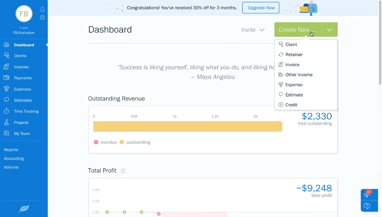 freshbooks dashboard
