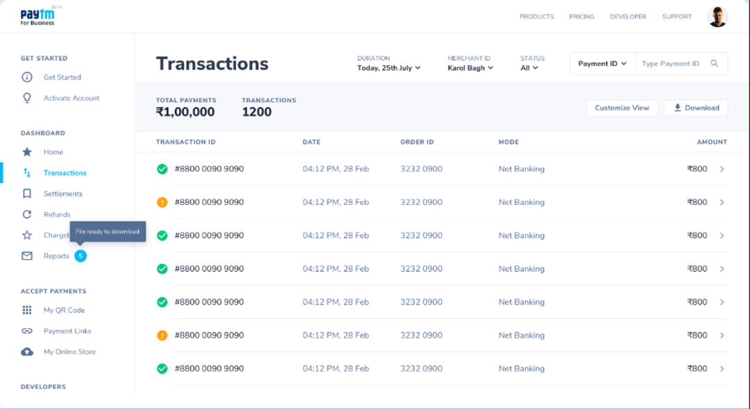 paytm pos billing dashboard