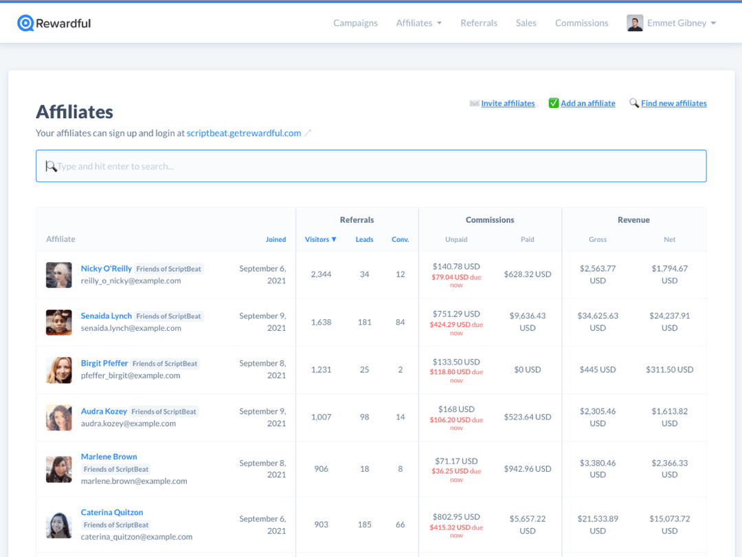 rewardful-affiliate-software-dashboard